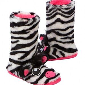 Justice Girls Plush Zebra Critter Bootie Slippers 8/9